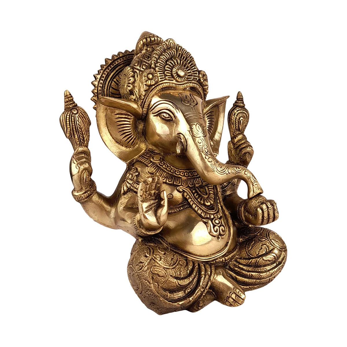ARTVARKO Brass Ganesha Bhagwan Idol Taj Ganesh Statue Ganpati Murti for Temple Puja Home Entrance Decor Luck Gift Height 9 Inch