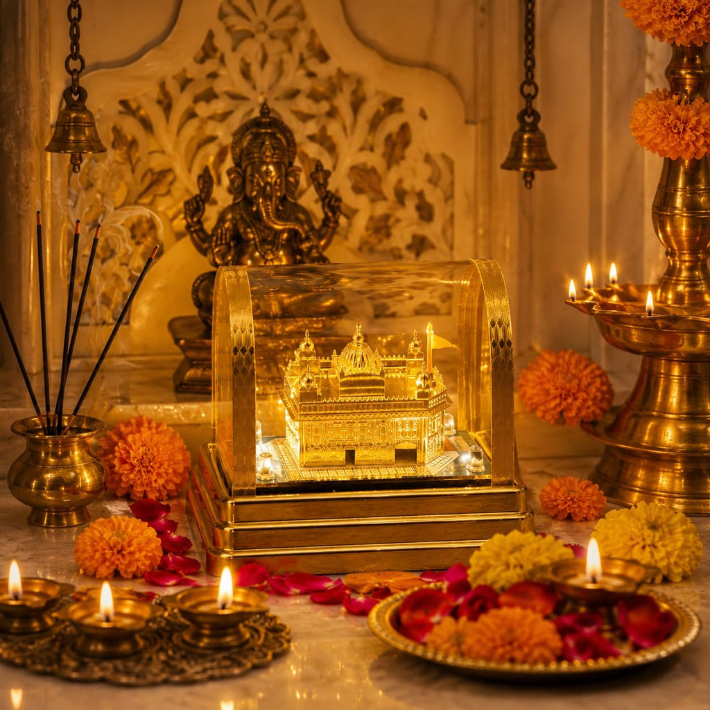 the blur shop Golden Temple Decorative LED Night Lamp with Acrylic Dome Cover | Spiritual Temple Light for Home, Office, Car Dashboard & Gift Purpose | Plug-in Electric Decorative Showpiece