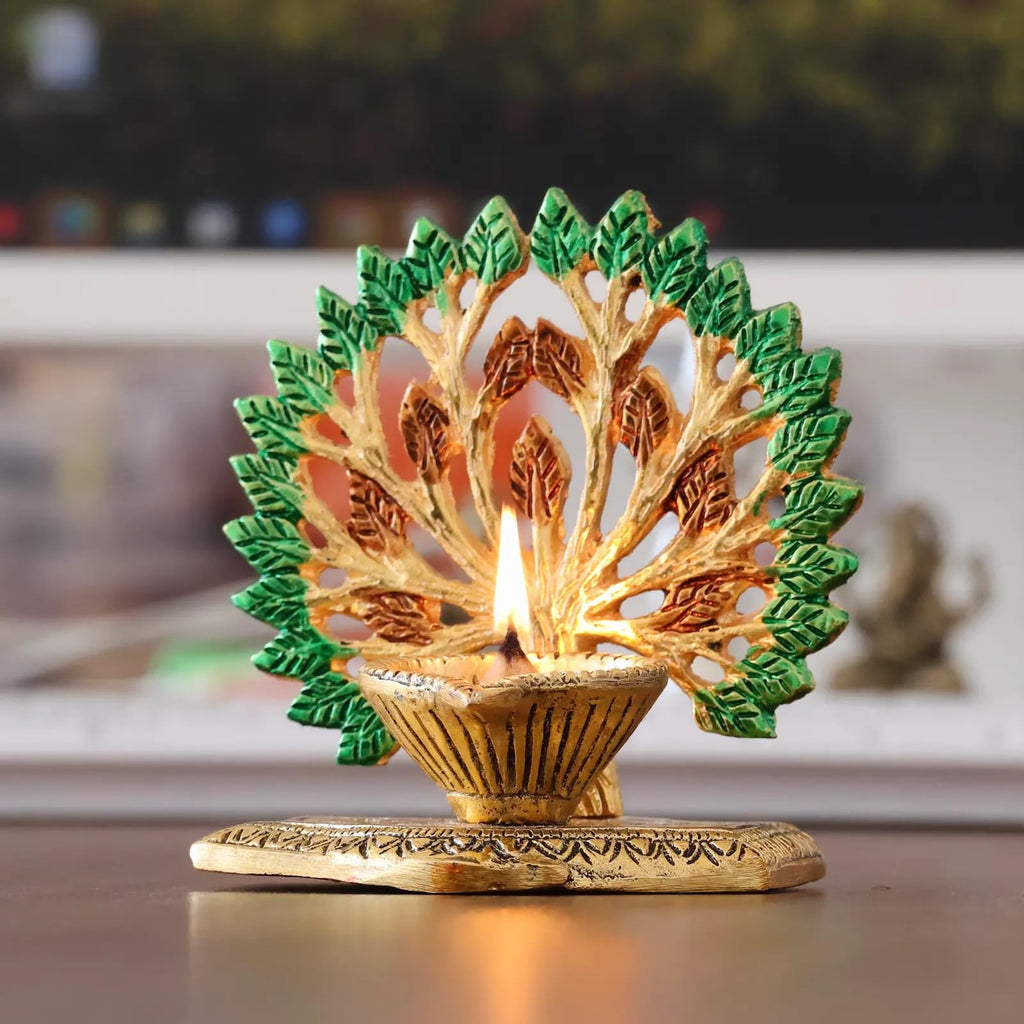 KridayKraft Exquisite Diya Figure Decorative Showpiece – Traditional Handcrafted Home Décor Accent for Festive Celebrations, Pooja Room, Temple, Office, and Living Space, Elegant Art (Golden)