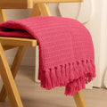 Furnistitchs Bohemian Cotton Sofa Throw Blanket 50x60 inches | Waffle Knit & Chevron Pattern with Fringes | Aesthetic Decorative Couch Throw for Living Room & Bedroom (Magenta Waffle) Kafalo