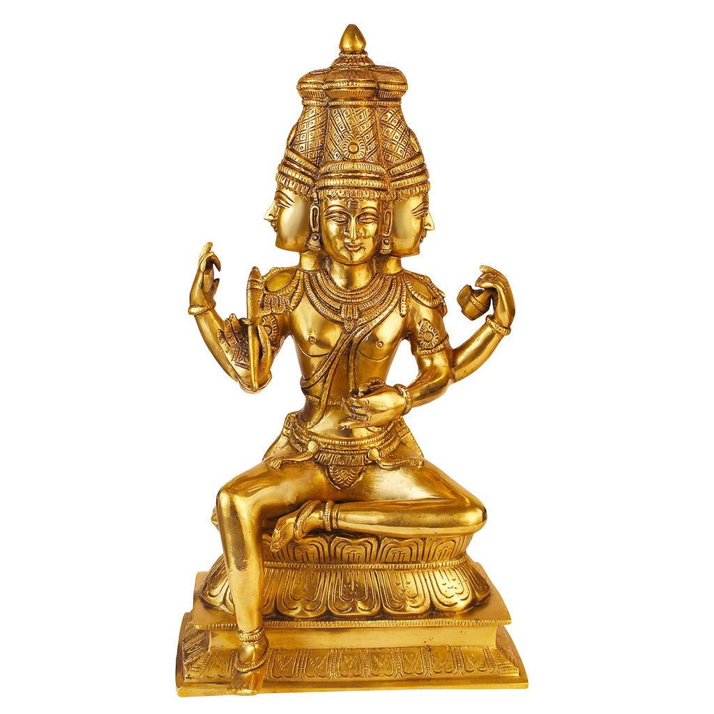ARTVARKO Brahma JI Big Brass Murti Statue for Temple Puja Figurines Idols Gift Items Home Decoration for Living Room Home Decor Item Height 16 Inches