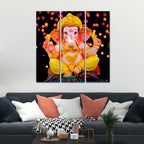 VIBECRAFTS 3 Pieces Ganesha Ji Canvas Wall Painting Fitted With Wooden Frame For Home | Office | Living Room | Gifts (PTVC3Pcs1_9569)