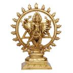 ARTVARKO Brass Sudarshan Lord Vishnu16 Arms Statue as Sudarshana and Narsimha Other Side Idol 13.5 Inches.