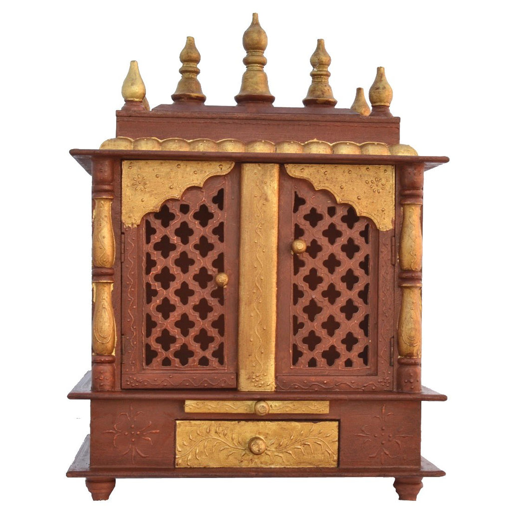 Jodhpur Handicrafts Wood Temple with Light (Multi_11.8 Inch X 17.7 Inch X 23.6 Inch)