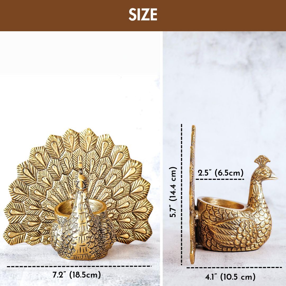 BEHOMA Metal Dancing Peacock with Scented Glass Votive Candle, Golden