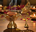 DSH Brass Dhup Dani Dhuna Loban Burner Kapoor Dani Incense Burner Sambrani Holder for Puja Home Decor & Gifting. (Large)