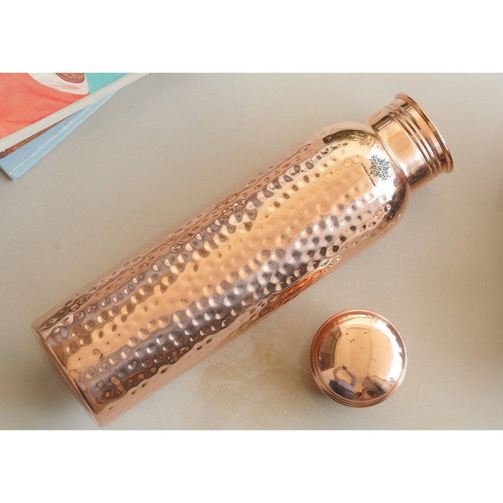 INDIAN ART VILLA Copper Hammered Design Water Bottle - 750 ML, Ayurvedic Health Benefits, Ideal for Home, Office, Gym, Travel, and Gifting, Pack of 1