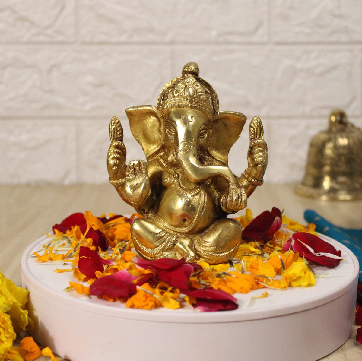 Artvarko Brass Lord Ganesha Ganpati Religious Statue Idol Ganesh Murti Home Decor for Puja Size - Height 4.5 Inches