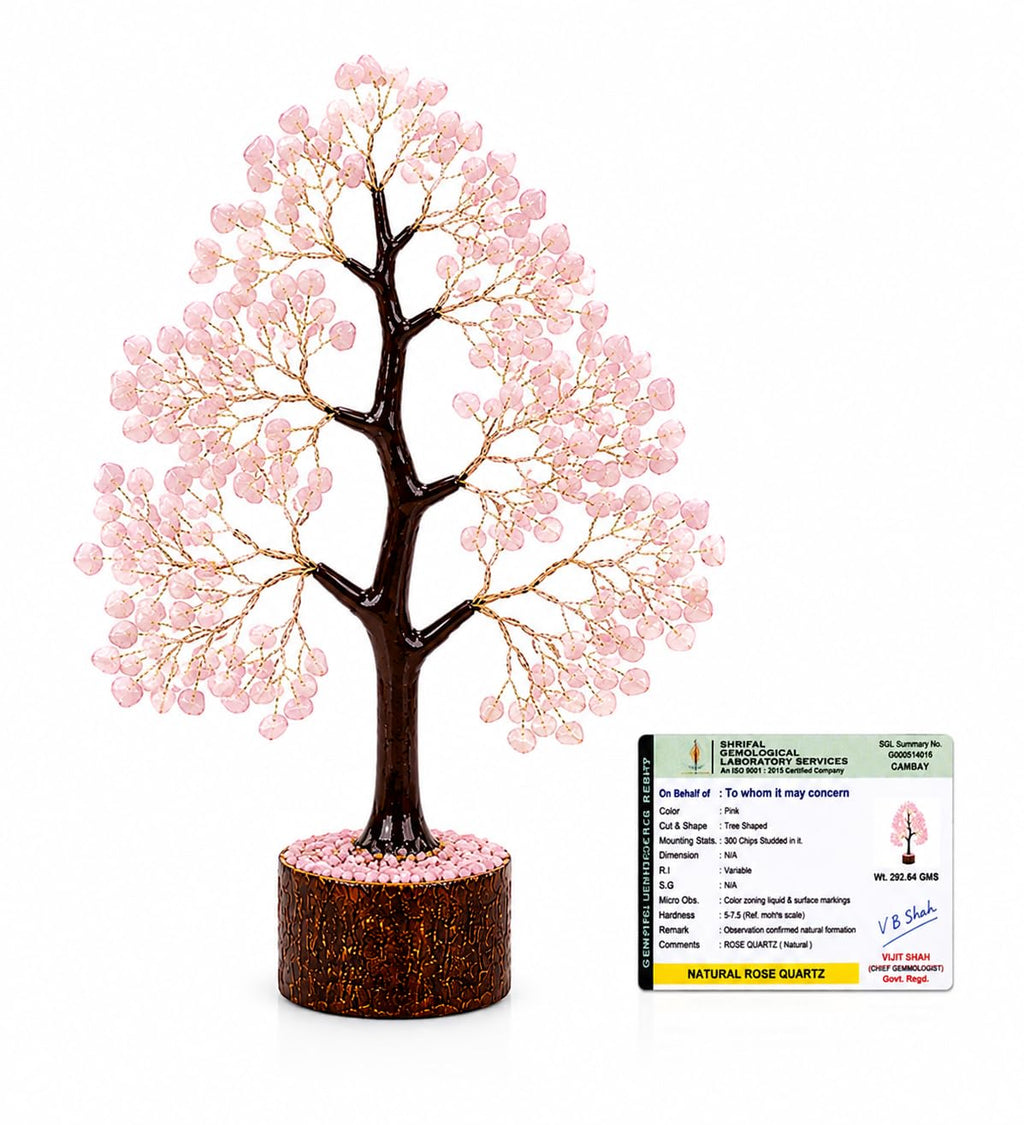 LXOMES Rose Quartz Crystal Tree, with Natural Gemstone and Golden Wire, 10