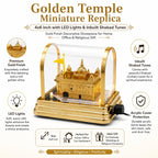 Golden Temple Miniature Replica 4x6 Inch with LED Lights & Inbuilt Shabad Tunes | Gold Finish Decorative Showpiece with Acrylic Cover for Home, Office & Religious Gift