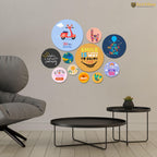 Artvibes Smile Is A Simple Way To Enjoy Life Round Shape MDF Wooden Wall Decor Items | Quotes Decor Item | Wall Illustrations | Office Decor | Wall Art Print | Gift Items (WPS_140N), Set of 11