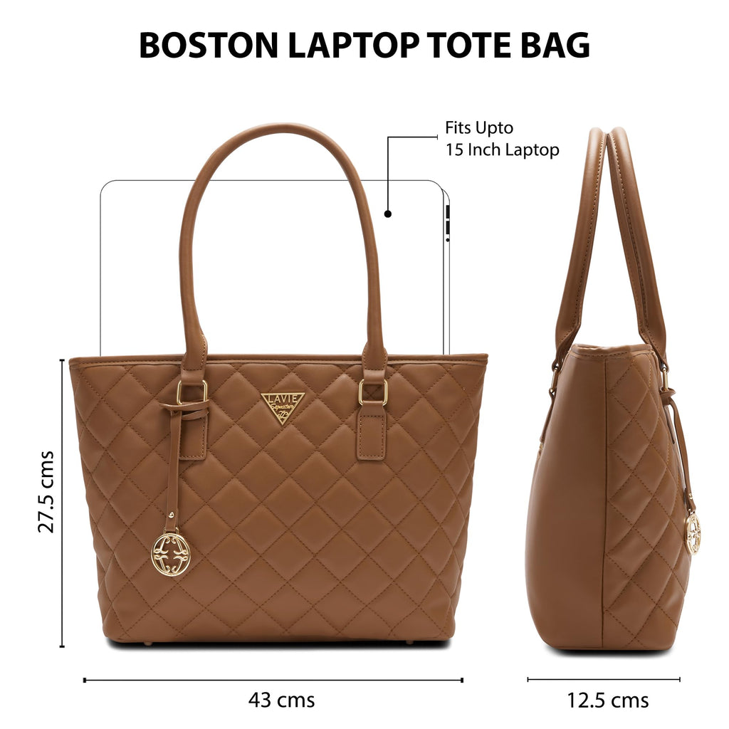 Lavie Signature Woman's Boston Laptop Tote Handbag for Women | Fits upto 15 Laptop | Tote Bag for Work | Ladies purse | Stylish Shoulder Bag | Gift for Women