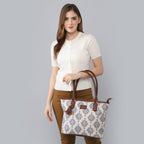 The Clownfish Percy Printed Handicraft Fabric Handbag for Women Office Bag Ladies Shoulder Bag Tote for Women College Girls (Off White)