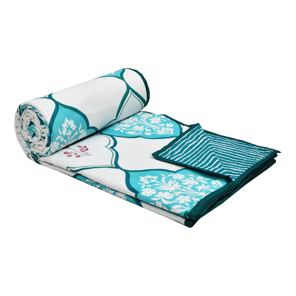 BLOCKS OF INDIA 100% Cotton Dohar King Size Reversible Hand Block Printed Malmal Summer Dohar/Blanket (MUGHAL Turquoise) Kafalo