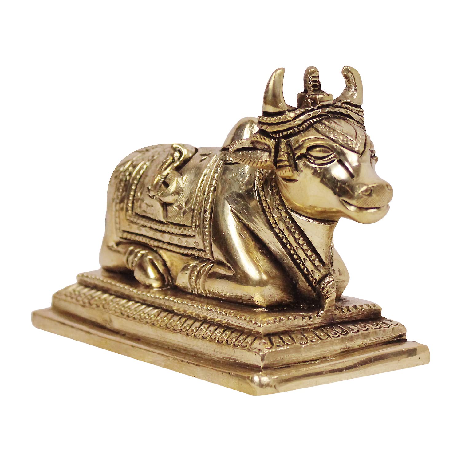 Artavrko Brass Nandi Shiv Parvati Vehicle Bull Carving on Shivling & Trishul Statue Brass Idol Showpiece Home Décor Office Puja Temple(LxBxH 14x6x9 cm)