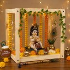SATYAM KRAFT 1 Piece Square Foldable Folding Wooden Makhar Mandap for Ganpati Decoration Setup for Home DIY Pandal Pooja Decoration Backdrop Stand for Janmashtami, Pooja, Festival Decor
