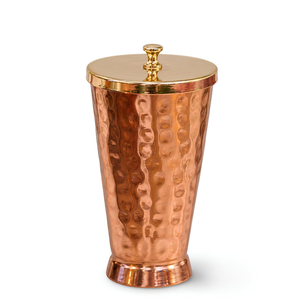 P-TAL Tumbler with Lid Serving Copper Glass with Brass Lid Tamba Glass with Ayurvedic Health Benefits Ptal Brass and Copper Utensils (600 ml Tumbler Glass)