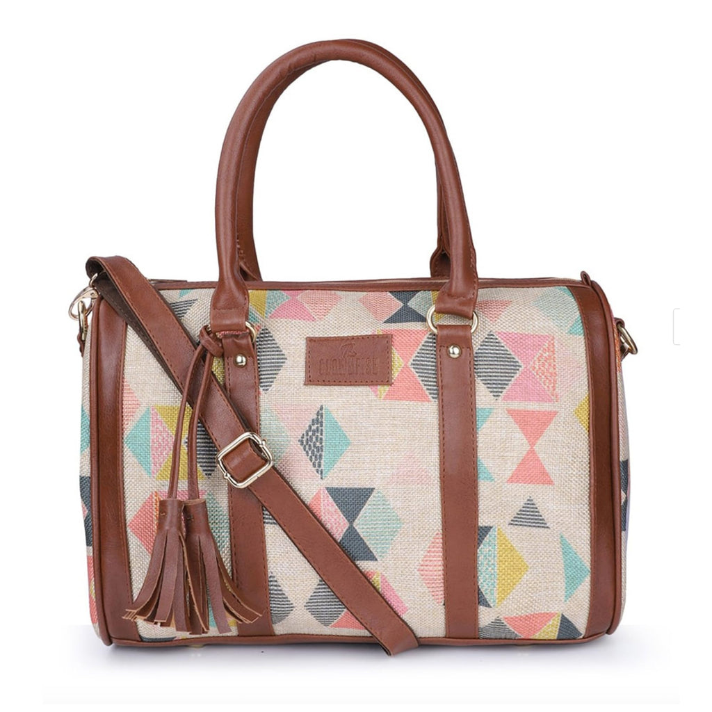 THE CLOWNFISH Lorna Printed Handicraft Fabric Handbag for Women Office Bag Ladies Shoulder Bag Tote for Women College Girls (Multicolour)