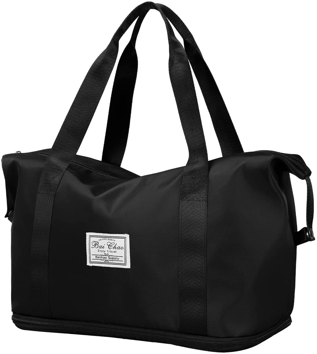 Viyaro Polyester Multi-Purpose Tote Bag | Foldable Waterproof Design with Dry & Wet Separation, Multiple Utility Pockets with Zipper & Lightweight Shoulder Carrying Comfort | Organized Option—black