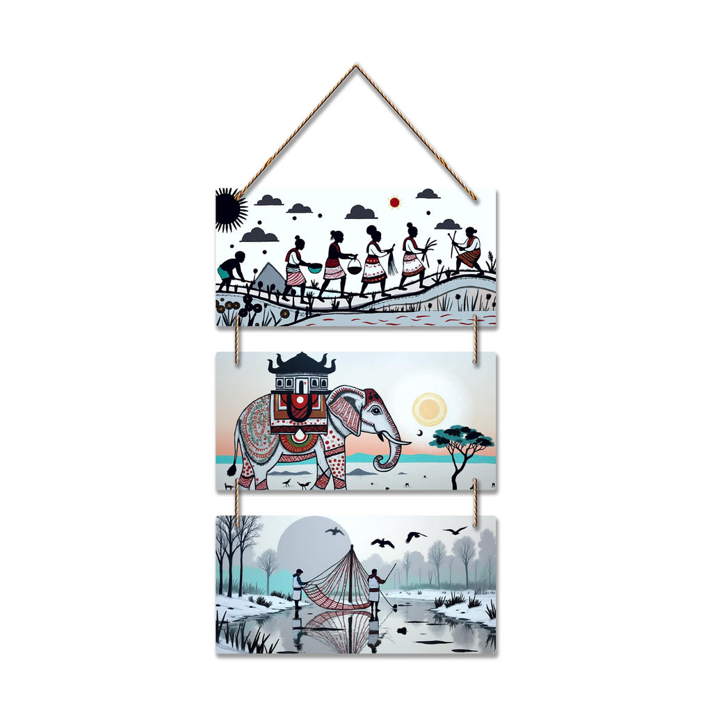 Artvibes Tribal Art Designer Wall Hanging Decoration Item For Home | Living Room | Gift | Decorative Items For Home Wall | Wooden Wall Hanging Decor |Wall Decor Items (WH_9417N)