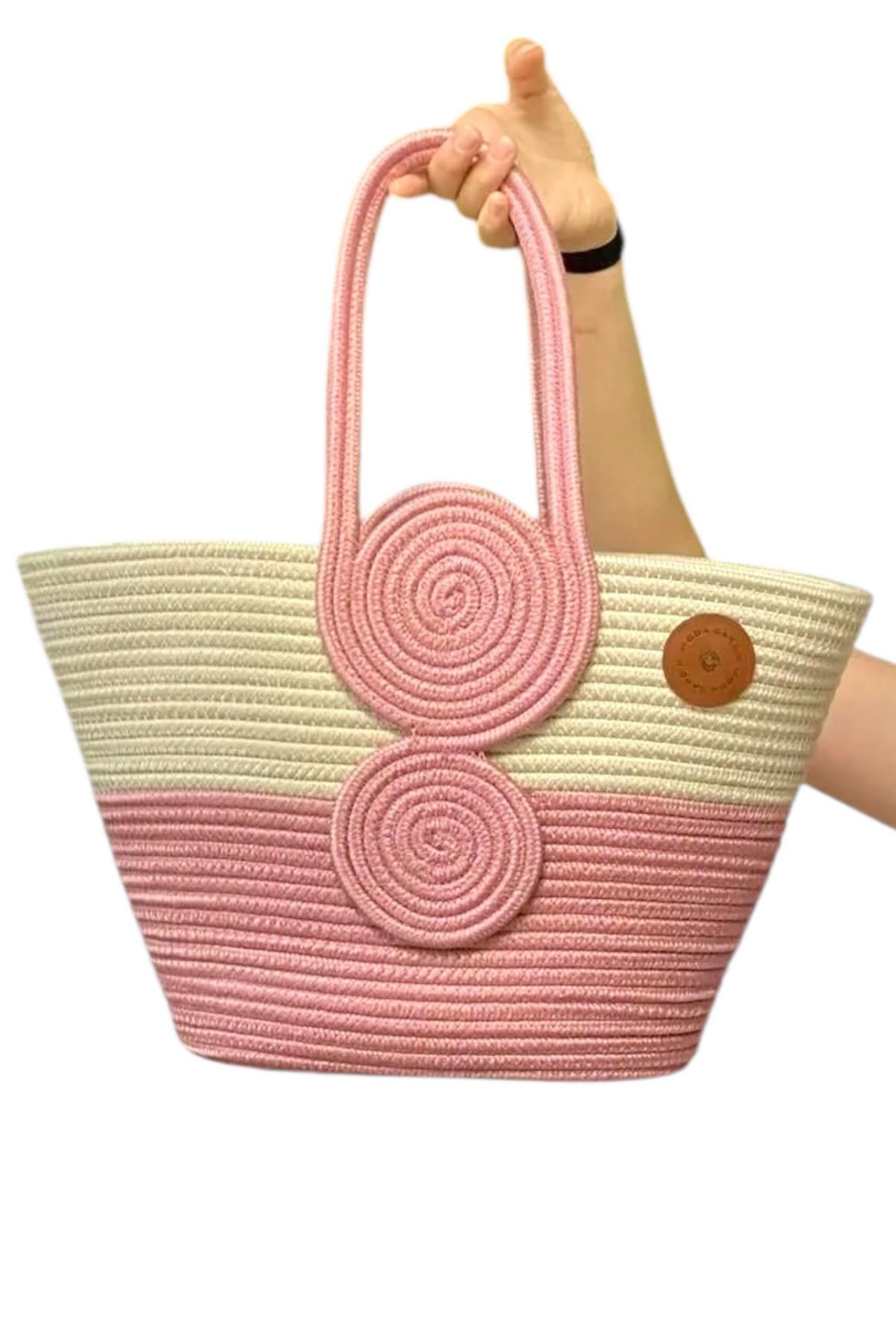 DYARCHY Women's Stylish Cotton Tote Handbag for Office, College, Travel, Vacations & Shopping (White-Pink)