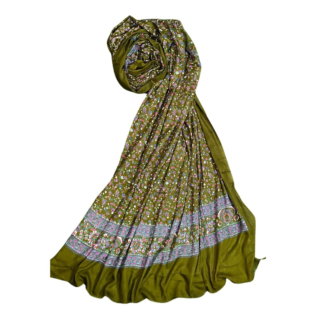 JAHAN TEXTILE mehndi Floral Printed Scarf for Women | Soft Lightweight Dupatta/Stole with Tassels | Elegant Ethnic & Casual Wear Wrap | Stylish Designer Shawl for All Seasons (Mehendi)