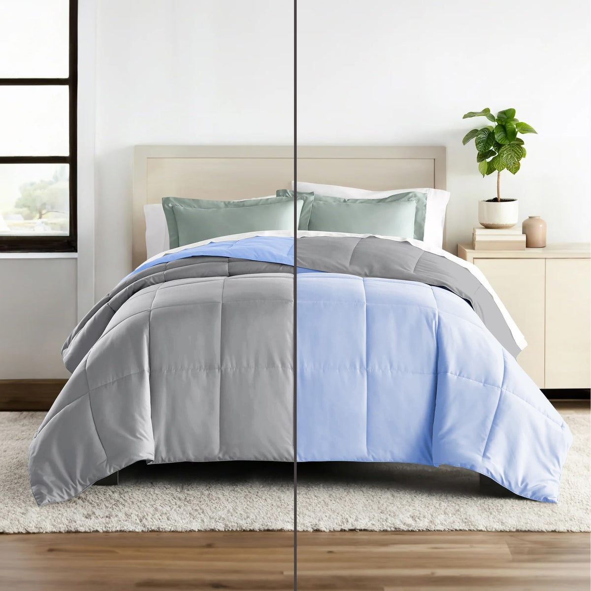 Hotel Collection 150 Gsm All Season Comforter Single Bed AC Blanket/Quilt/Rajai Soft & Breathable Microfiber Lightweight (60 X 90 Inches) - Single Bed Comforter - Sky Blue/Silver Grey Color Kafalo