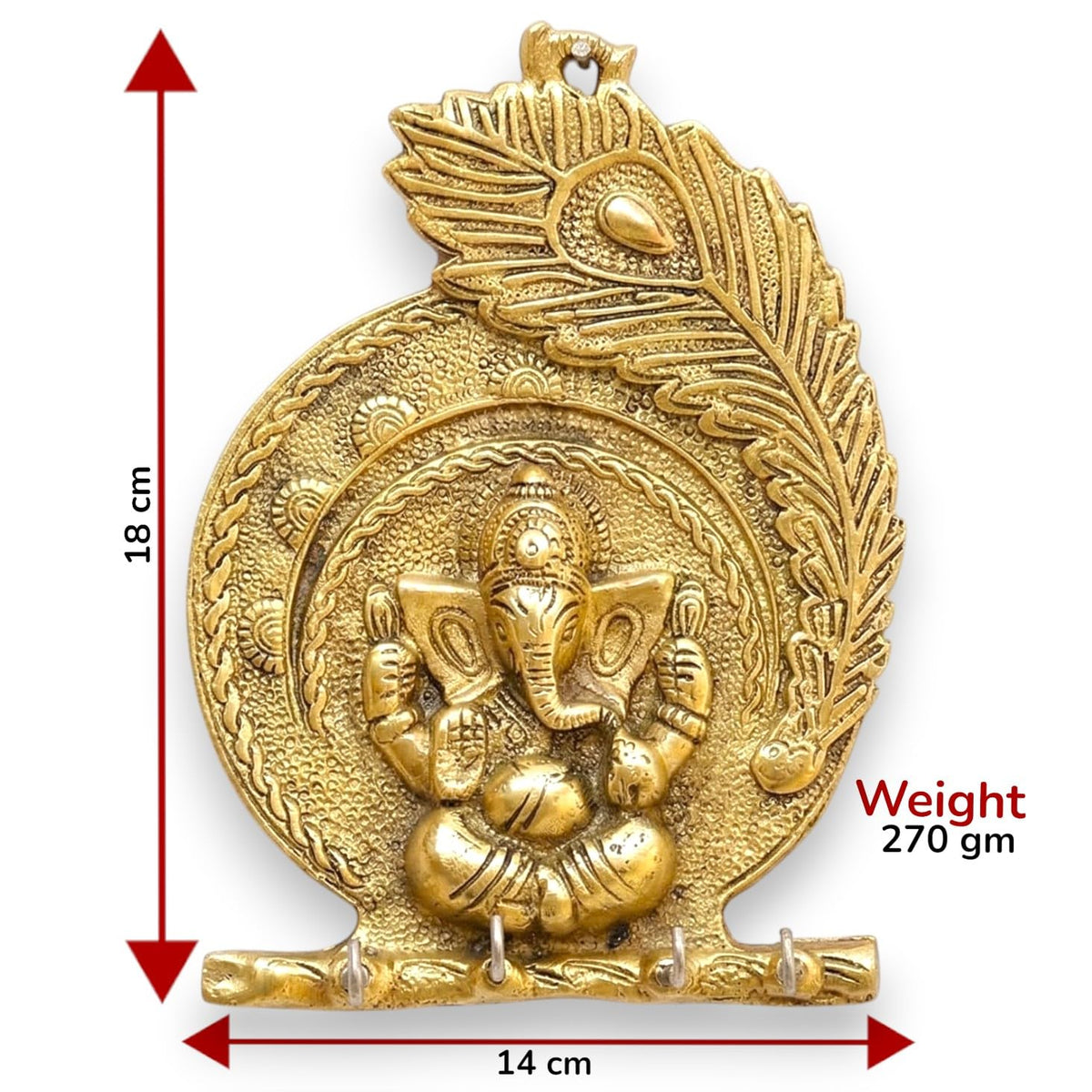 KridayKraft Metal Ganesha ji Key Holder with Meena Work Decorative for Wall | Ganesh Statue/Religious | Idol/Wall Hanging (Ganesh Pankhi)