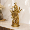 ARTVARKO Large Brass Idol Murti Lord Krishna Metal Statue with Flute Home Decor for Living Room Pooja Gift Height 12 Inch