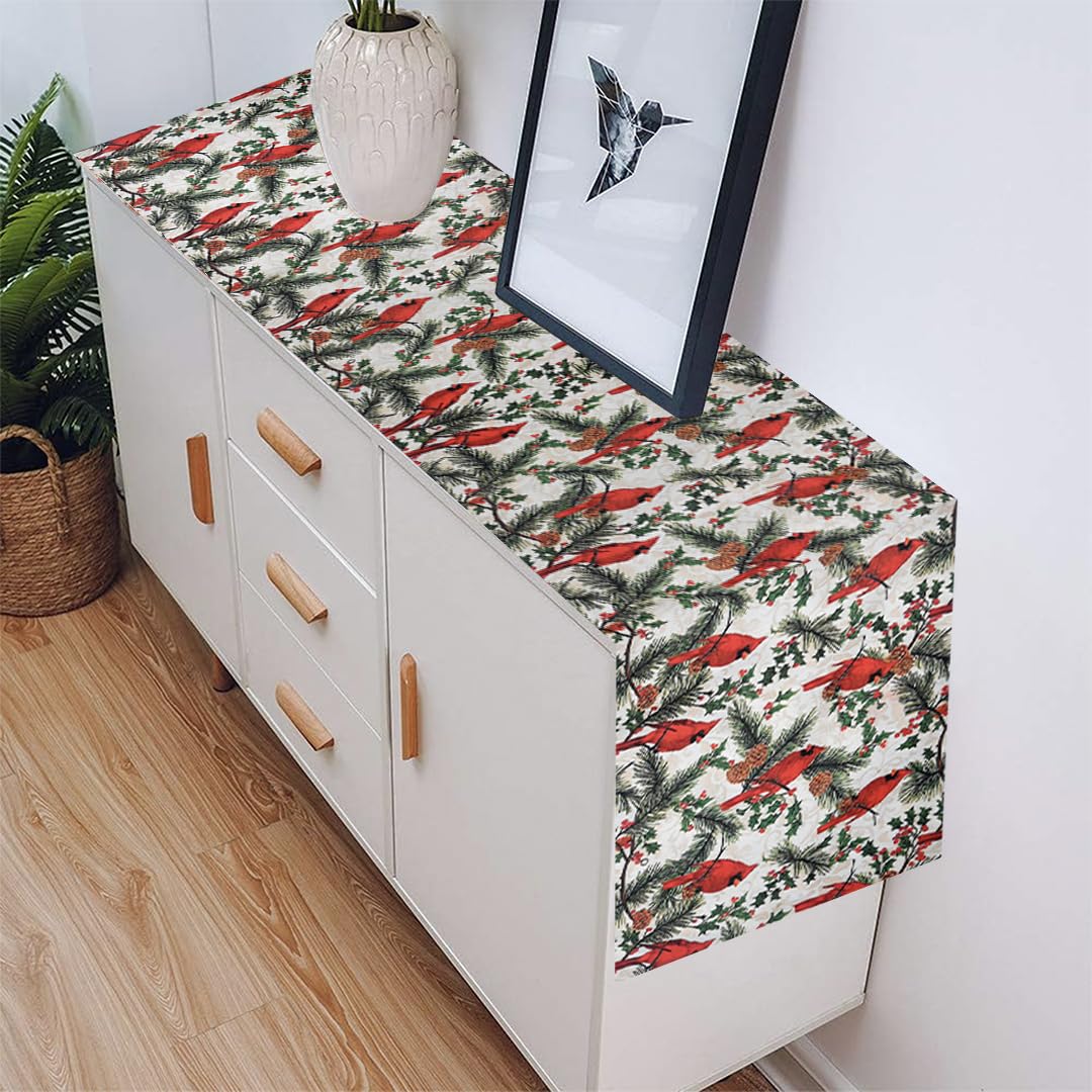 PRAKARTIK BY INDUARTS 135 cm Dining Table Runner - Bird Red Green Christmas Theme,Digital Print, Washable, Indoor/Outdoor, Heat-Proof, Wipe & Clean (135X33 cm) Red & Green Kafalo