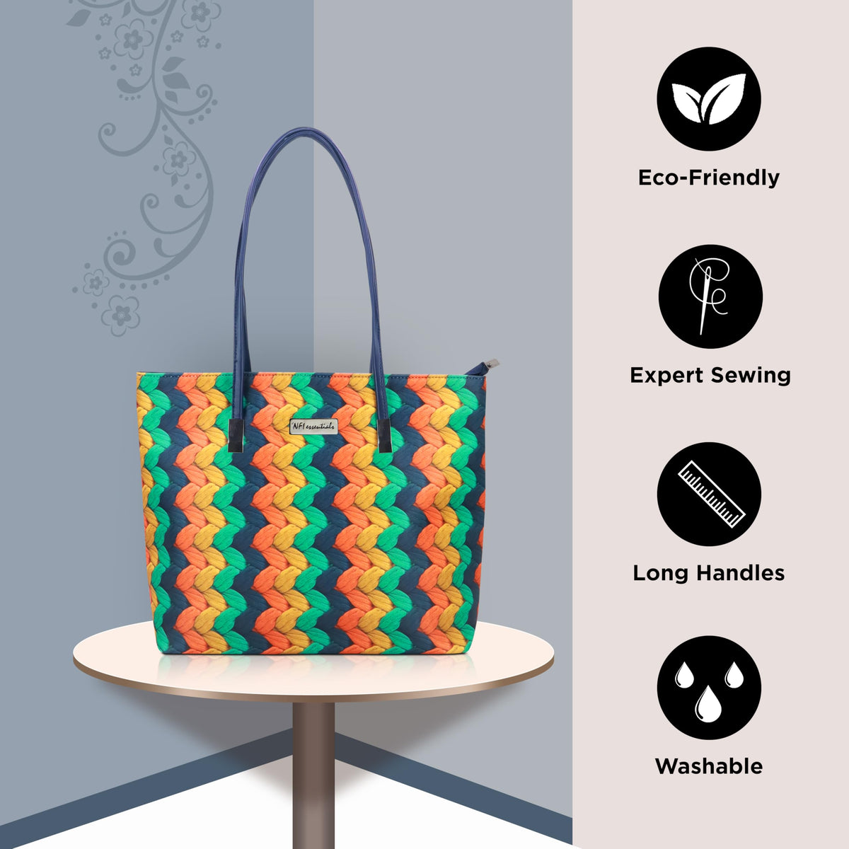NFI essentials Large Floral Printed Tote Bags for Womens Handbag for Ladies Big Stylish Purse Shoulder Shopping Office College Party Bag for Daily Travel with Zip Pocket