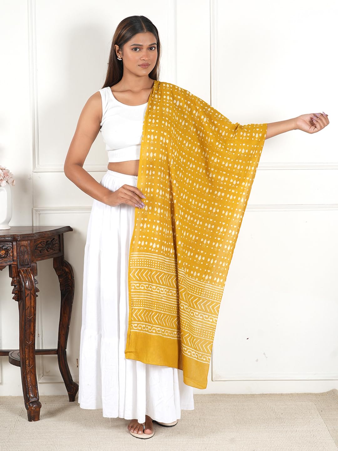 Gutthi Women's Yellow Cotton Stoles | Scarf Lightweight & Comfortable for All Seasons, Size (100X180 CM)