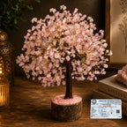 Reiki Crystal Products Rose Quartz 500 Bead Crystal Stone Tree | Natural Gemstone Money Tree for Love, Harmony, Emotional Balance & Positive Energy | Home Office Décor, Vastu & Feng Shui Gift