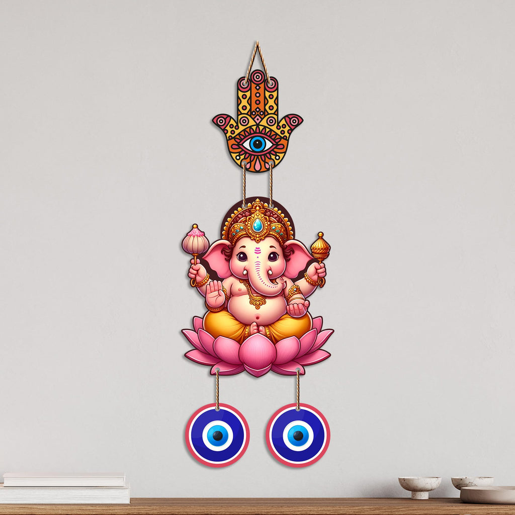 Artvibes Vinayaka Evil Eye Nazar Battu Hanging for Main Door Decor | Sacred Ganesha Wall Art for Home Entrance Living Room Office | Vastu Good Fortune Positive Energy Gift (WH_8564N)