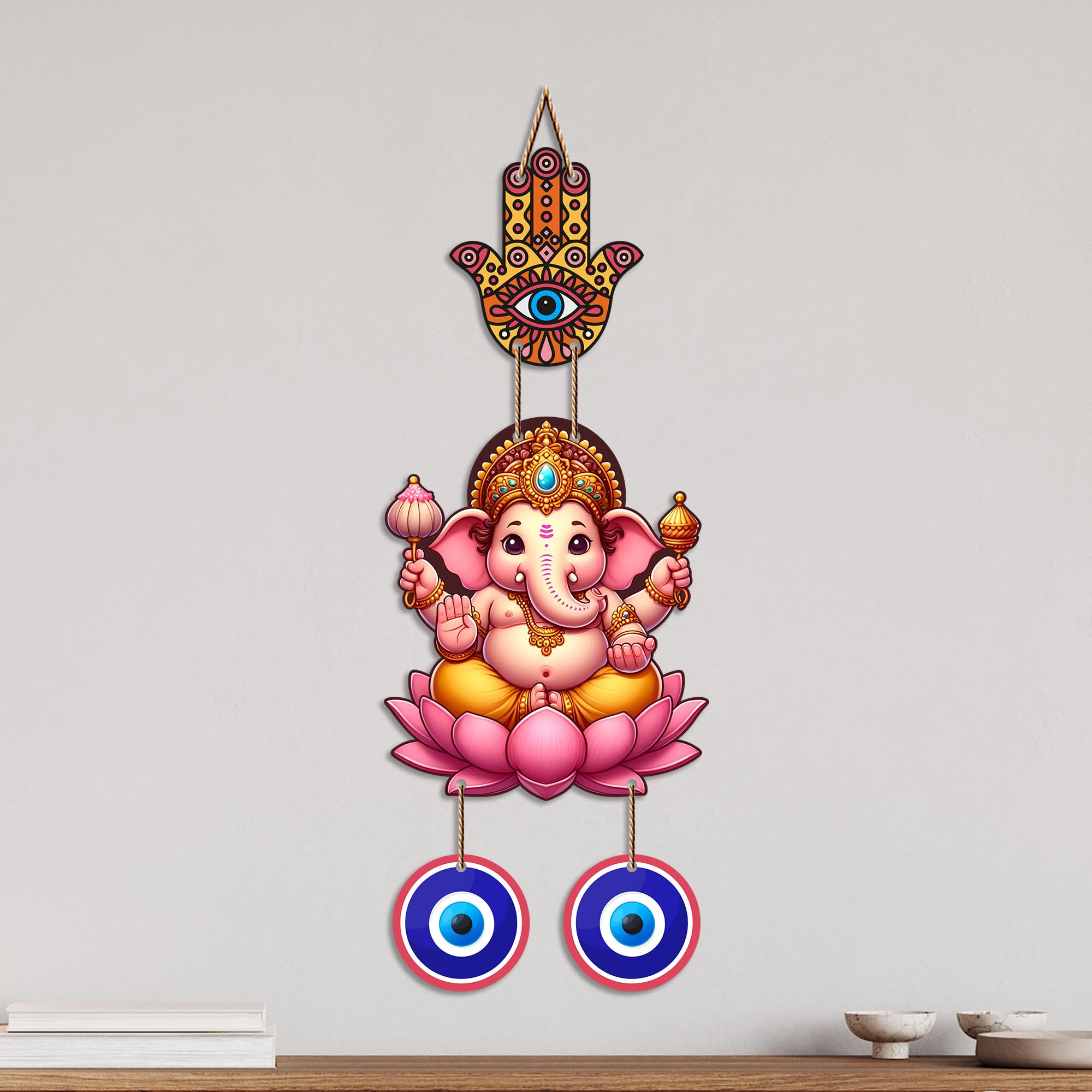 Artvibes Vinayaka Evil Eye Nazar Battu Hanging for Main Door Decor | Sacred Ganesha Wall Art for Home Entrance Living Room Office | Vastu Good Fortune Positive Energy Gift (WH_8564N)