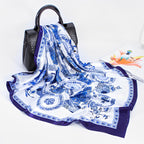 SANNIDHI Scarf for Women Stylish Large Square Blue White Satin Bandanas
