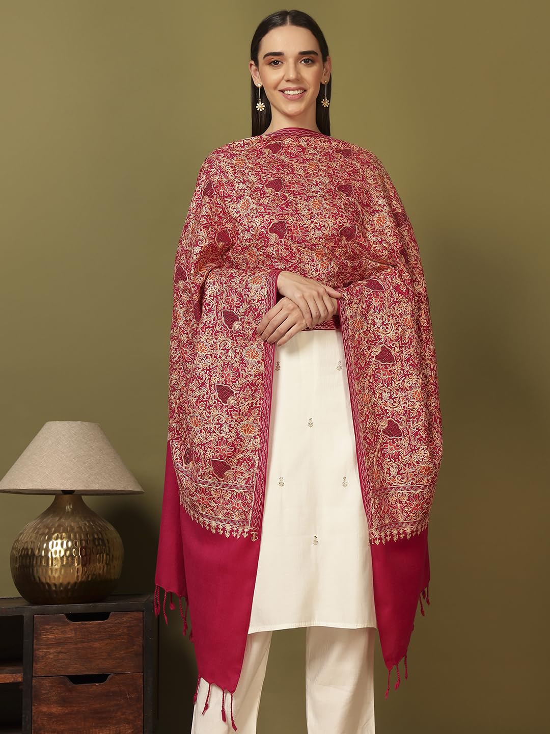 Pashmoda Women Hunar Fine Wool Nalki Embroidered Stole (Size : 28x80in, 71X203cm) EMST02