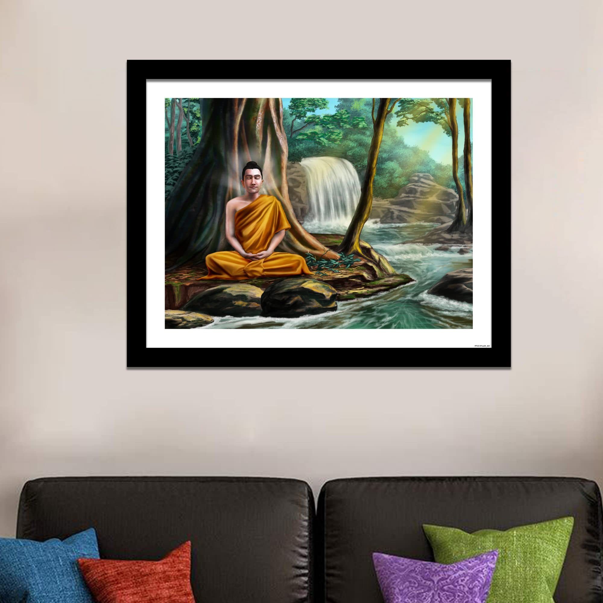 VIBECRAFTS Premium Wall Frame Painting of Peaceful God Buddha Digital Reprint Posters with Synthetic Wooden Frame Home, Office Decorative Gift Item(15 inch x 12 inch)(PFVC1Pcs2H_401)