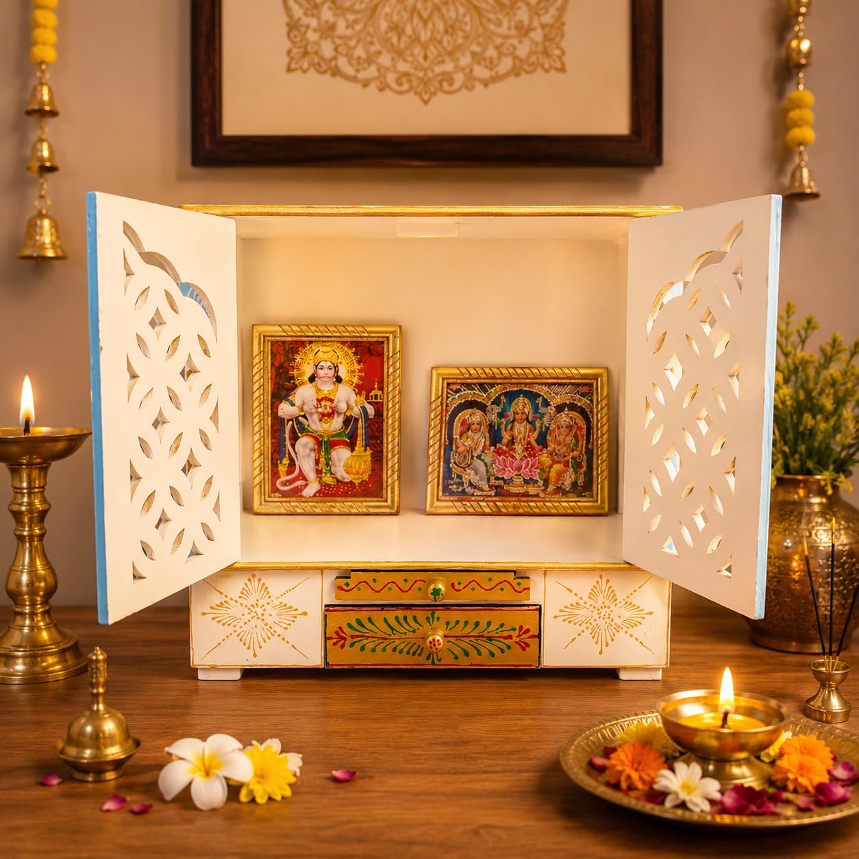Kamdhenu art and craft Wooden Temple/Home Temple/Pooja Mandir/Pooja Mandap/Temple, 40 cm, 18 cm
