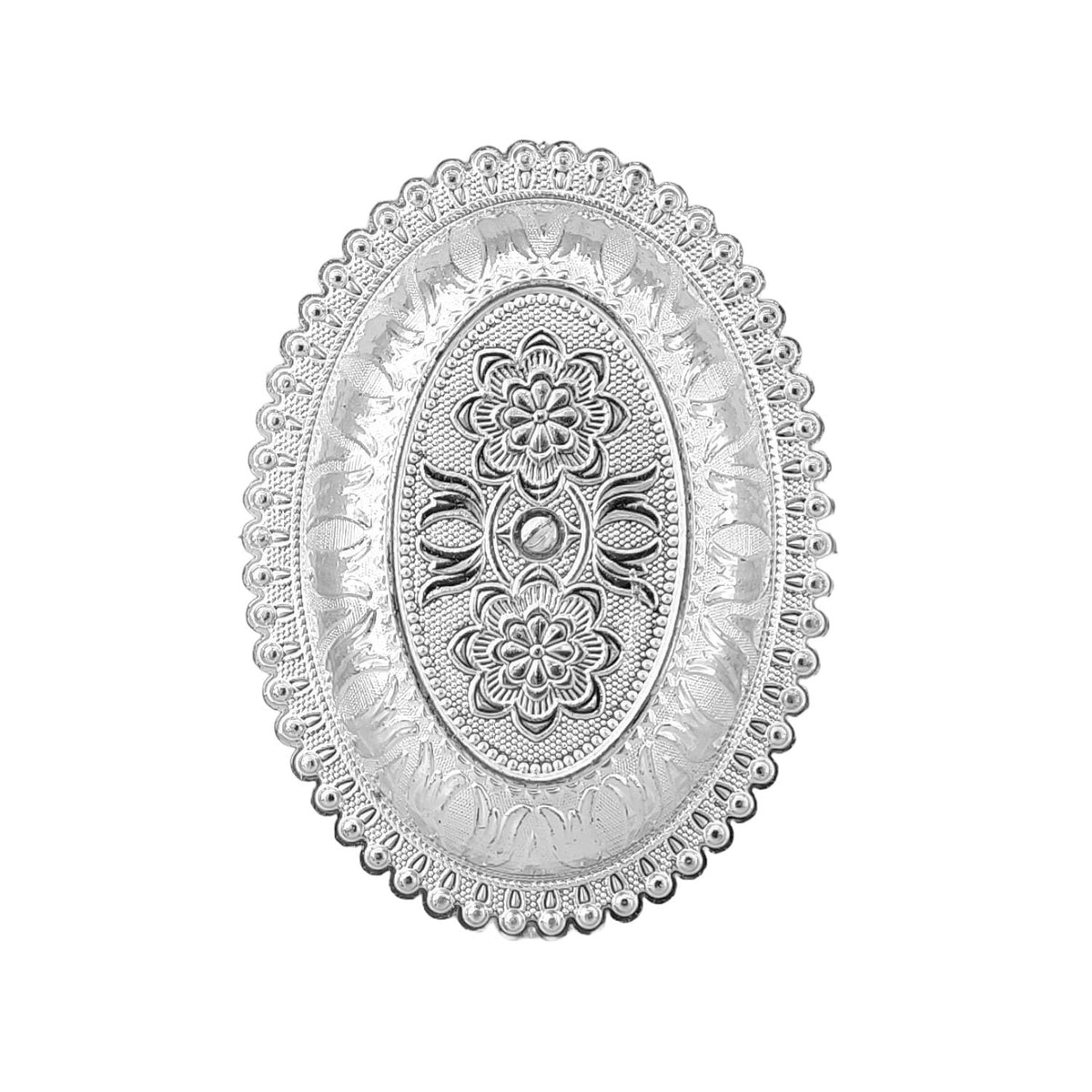 SAI Balaji Decorative Non Metallic Silver Finish Serving Trays/Thalis with Kumkum Holders (18 x 13 x 3 cm) - Pack of 6 | for Return Gifts, Pooja, Festivals, Weddings & Home Décor SMLSLVR-1