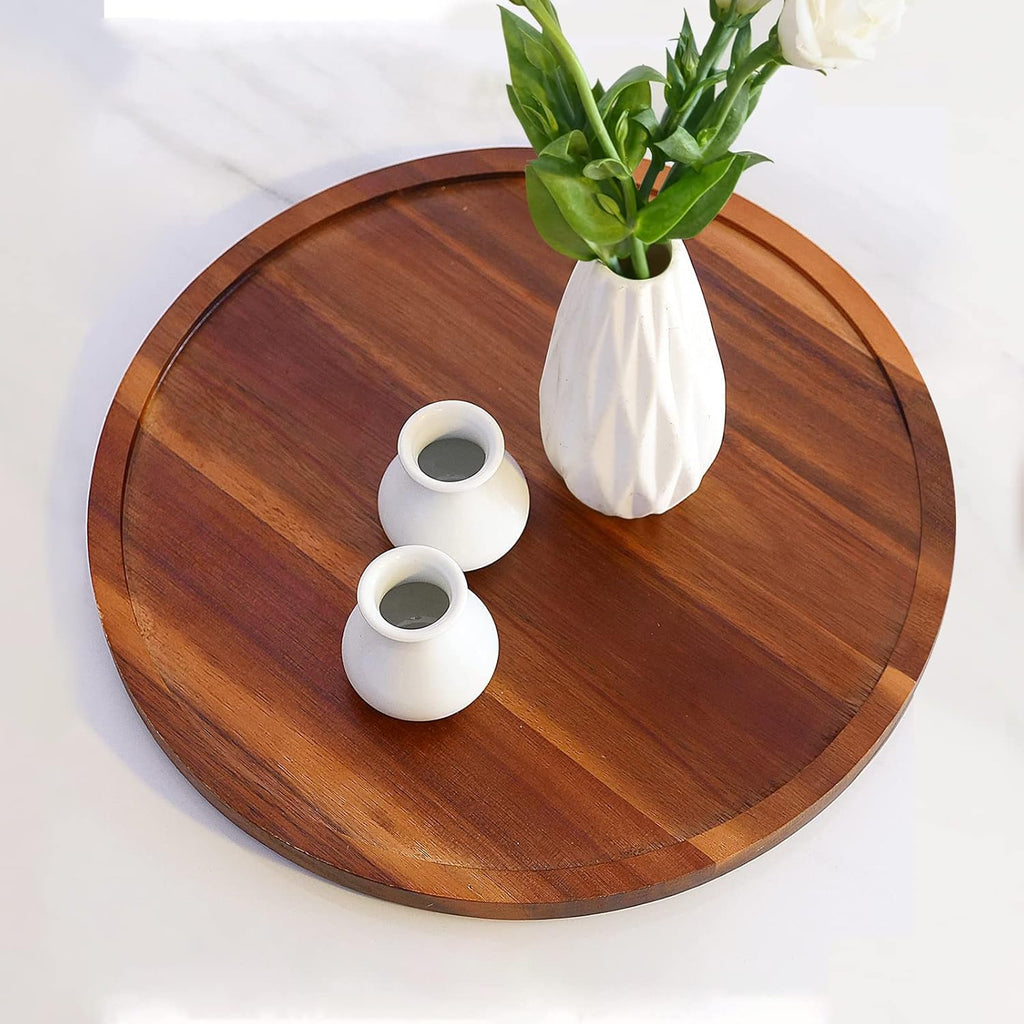 SYSI HOME Wooden Round Serving Tray for Home | Decorative Kitchen & Dining Table Tray | The Perfect Tray for Coffee Table and Home Decor