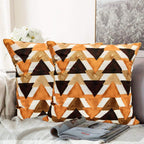 Khooti Velvet Cushion Cover, 20x20 Inch (Triangular Umber)(Pack of 2)