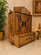 EXPRO Wooden Pooja Mandir with OMWITHBELLS Cut Decorative with Door Engineered Wood Home Temple