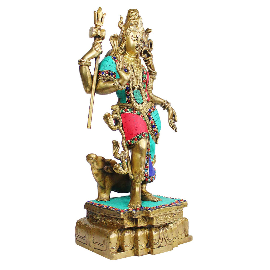 ARTVARKO™ Brass Big Ardhanarishvara | Ardhnarishwar Inlay Work Statue (Half Shiva & Parvati) | Ardhnari Shiv Parvati Double Avatar | Shiv Parvati Idols for Home Decor Temple Puja | 18 Inches.