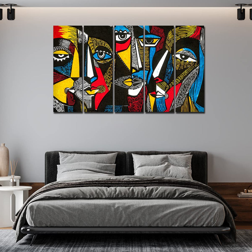 VIBECRAFTS Colorful Abstract Faces 5 Pieces Premium Wall Painting For Home|Office|Living Room|Gift (PTVC5Pcs4_8501)