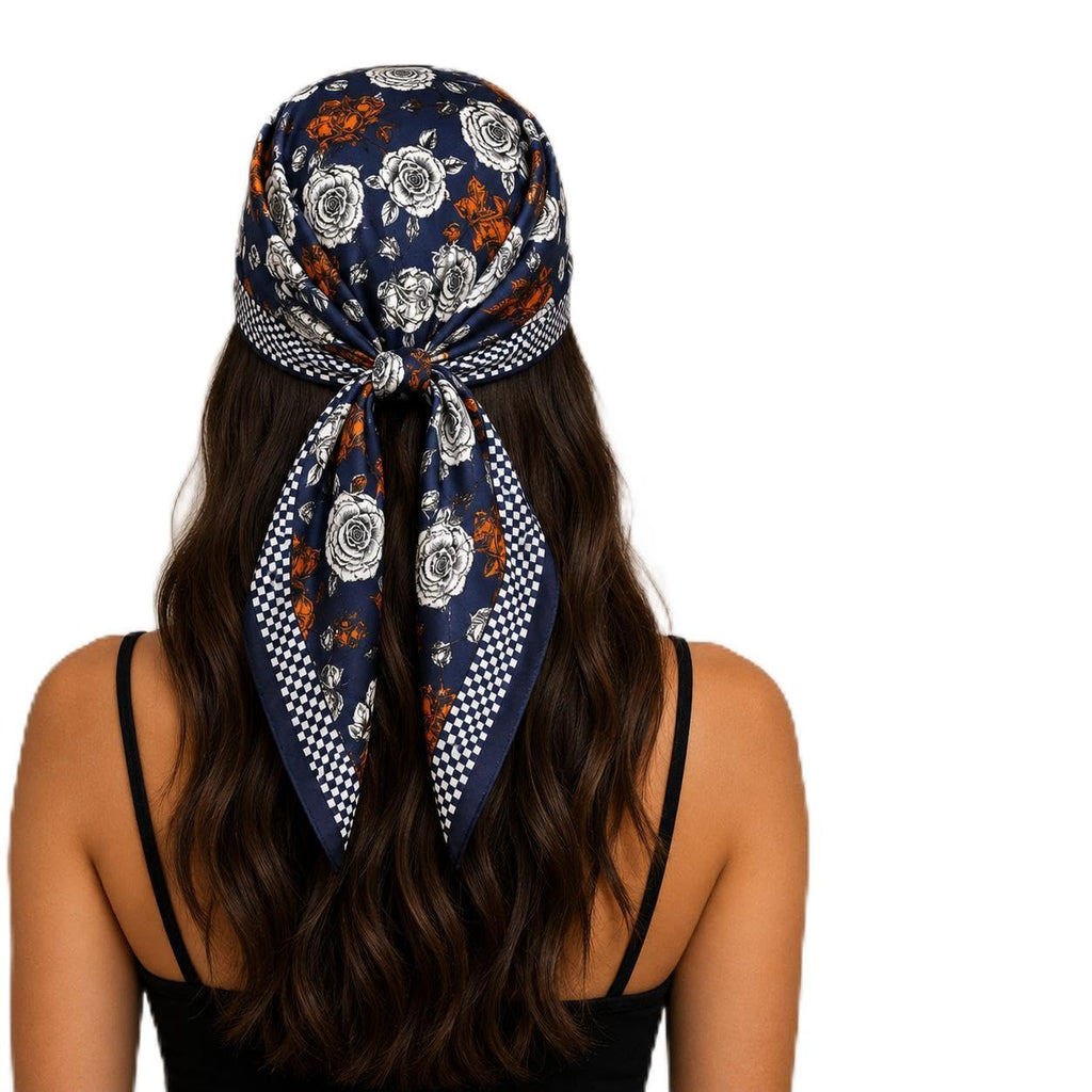 ESTA Satin silk-feel Head Scarf for Women Stylish Bandanas for Women Head Neck Stole Wrap floral Print Square Bandana Gift (27.5x27.5inch)