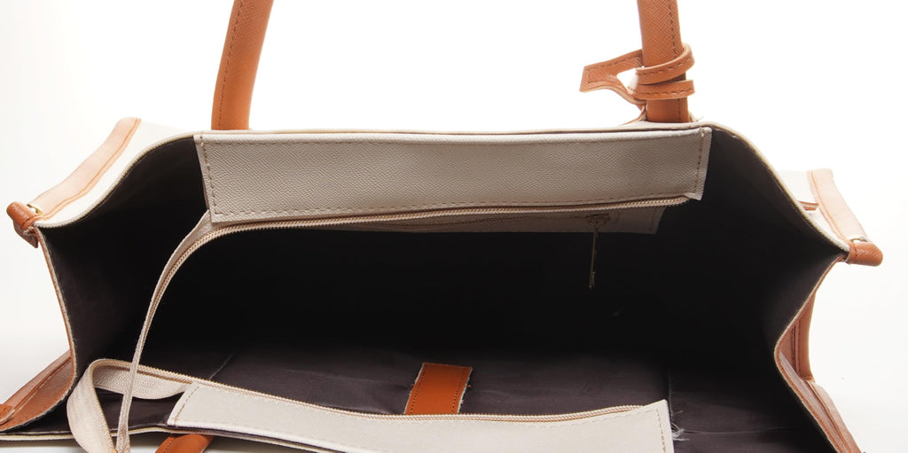 Carrylux Women's Soft & Lightweight Tote Bag | Handbag | 14-inch Laptop Space | Ivory & Tan (Ivory Tan)