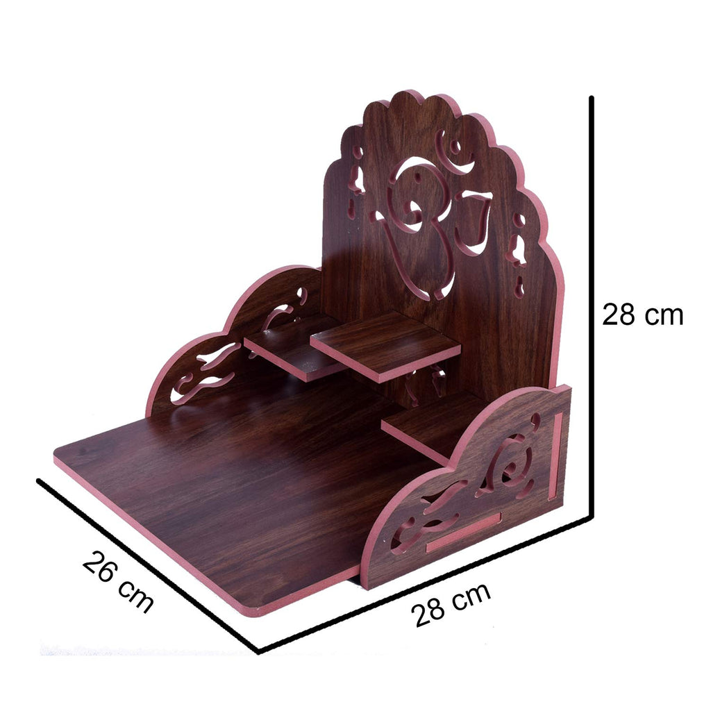 Om Shree Fully Handmade Beautiful Wooden Home and Office Temple/Pooja Mandir(28 x 28 x 26 cm) (Dark Brown 6)