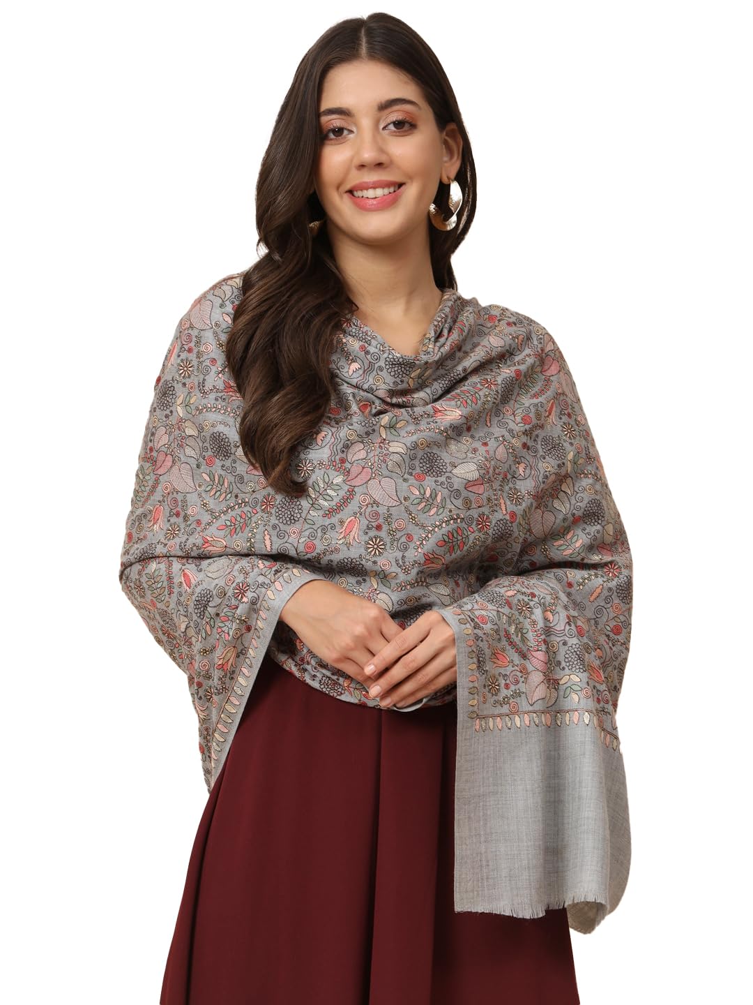 Pashmoda Women Gilkaari Pure Wool Embroidered Shawl (Size 101X203 CM)