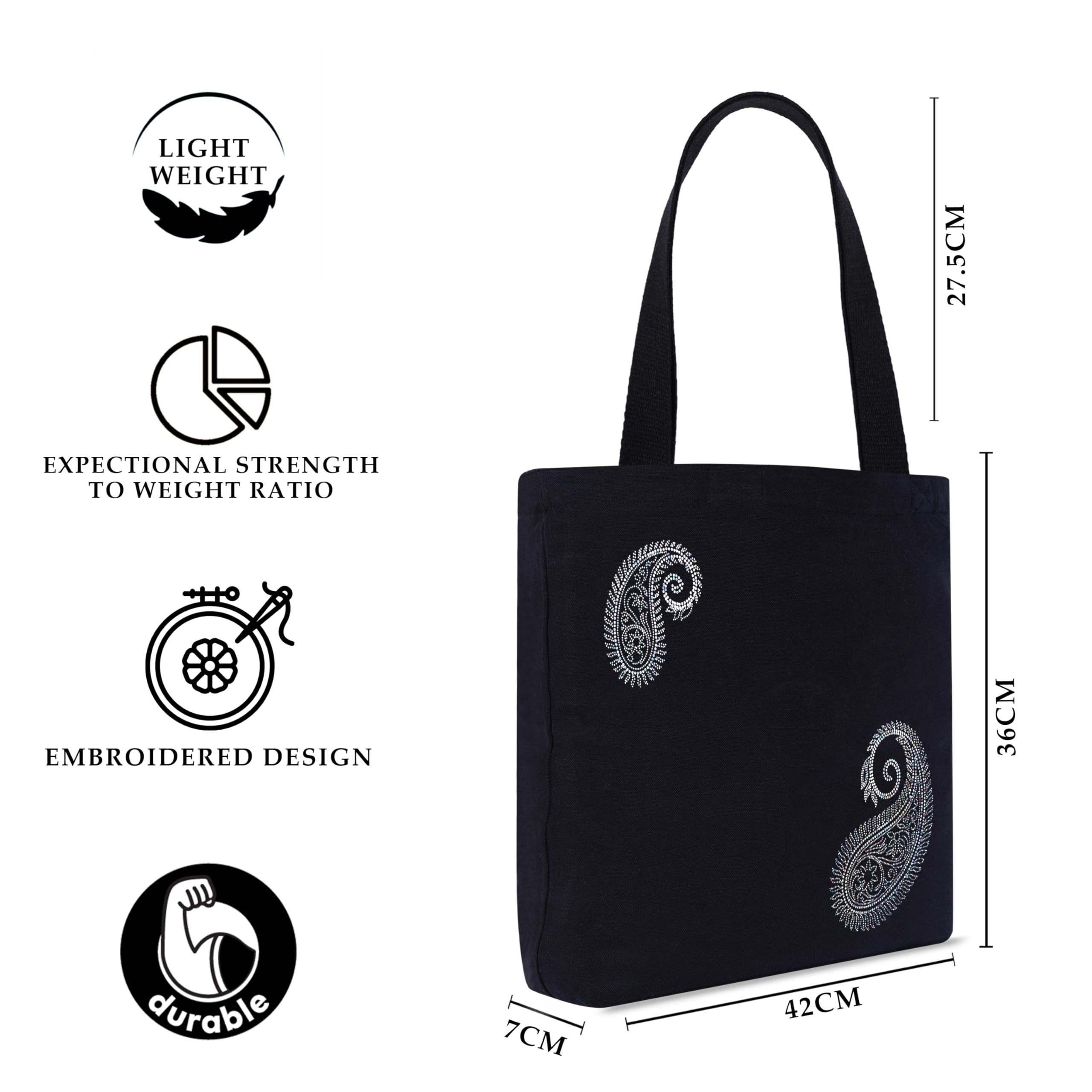 MASQ by Q-One Cute Genes Foldable Reusable Tote Bag for Women with Zip | College Bag for Girls | 100% Organic Canvas Tote for Shopping, Travel & Beach | (Paisley)